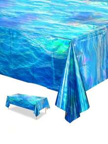 2/1pc Blue Ocean Theme Tablecloth - Decorated With Blue Ripples And Wave Patterns, Suitable For Various Occasions Including Birthday Parties, Beach Parties, Pool And Surfing Events, Weddings, Summer Gatherings, Graduation Parties, Theme Parties, Anniversary Celebrations, Etc. - One Size Fits All - View 3