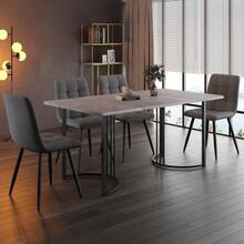 Juego de comedor (5 piezas), mesa de comedor con 4 sillas, juego de mesa de cocina moderno, mesa de cocina de 140*80 cm con patas de metal negro, tablero de MDF gris, sillas de comedor de lino gris oscuro. - Gris - Ver 4
