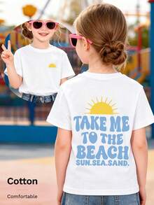 T-shirt décontracté à manches courtes avec imprimé slogan de plage pour fille préadolescente, style vacances, décontracté pour le quotidien, les vacances, les voyages et la plage - Blanc - Voir 7