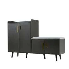 Modern Shoe Bench In Black Walnut, Shoe Cabinet, Equipped With Four Storage Doors, Asymmetrical Metal Handles, W 120/D 34/H 82 Cm - Black - View 6