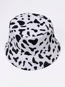 1pc Unisex Reversible Cow Print Bucket Hat, Pink & Black White Pattern Sun Cap, Foldable UV Protection For Festivals & Travel - A - View 4