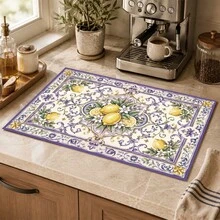 1pc Lemon Print Absorbent Drying Mat, Kitchen Decor Coffee Machine Mat, Laundry Room Accessory Handmade Coffee Pot Drip Tray, Kitchen Floor Mat, Table Mat, Kitchen Countertop Dish Drying Mat, Breakfast Mat, Heat-Resistant Drip Tray With Non-Slip Backing, Diatomaceous Earth Drip Tray, Stain-Hiding, Super Absorbent Kitchen Drip Tray, Easy-To-Clean Dish Rack Mat, Perfect For Kitchen, Dining Table, Coffee Shop, Bar, Holiday, Party, Home Decor, Holiday Gift - Multicolor - View 2