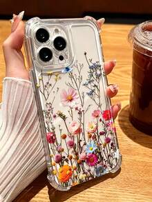 Casing Ponsel: Gaya INS Minimalis Transparan Bergaya Bunga Kering, Bunga Asli Aneka Warna, Segar, Romantis, Anti Selip, Anti Jatuh, Tahan Lama, Tahan Aus, Kompatibel dengan Seri Apple 17/17Pro/17ProMax/16/16Pro/16ProMax/15/15Pro/15ProMax/14/13/12/11, Definisi Tinggi, Perlindungan Penuh, Tahan Guncangan - Clear - View 5