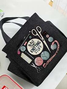Large Capacity Woven Storage Bag - Zipper Design, Machine Washable Polyester Craft Bag, Suitable For Knitting, Crochet, Weaving - Perfect Gift For Knitting Enthusiasts, Patterned Tote Bag, Zipper Lunch Bag - Multicolor - View 6