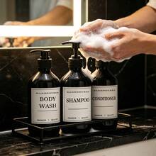 Shampoo Dispenser 3pcs Bathroom Shampoo Conditioner Body Wash Dispenser Bottle Set 500ml Pump Press Bottle Reusable - View 3