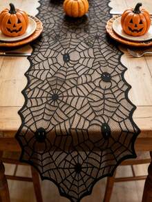 Halloween Lace Table Runner, Black Sheer Mesh Tablecloth With Scary Spider Pattern, Suitable For Halloween Party And Gothic Home Decor - Multiple Styles - View 6