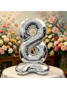 2pcs/1pc 42 Inch Silver Standing Number Foil Balloons, Self-Standing Design Without Support, Suitable For Anniversary, Memorial Day, Birthday Theme Party Atmosphere Decoration, Birthday Photo Props, Room Decor, Indoor Arrangement, Multi-Scenario Celebration Events, Lightweight Foil Material Reusable, Number Style Freely Selectable - 42-inch Standing Digital - View 11