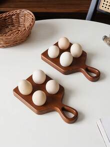 1pc Multi-Slot Acacia Wood Egg Holder With Handle; Wooden Baking And Egg Storage Tray; Hanging Storage; Suitable For Kitchen Or Restaurant Egg Rack, Or As Baking Or Refrigerator Egg Holder; A Cute Gift - View 10