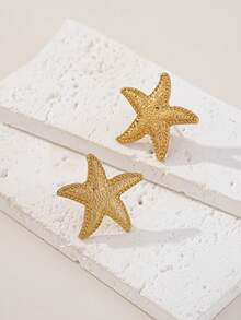 1 Pair Popular Versatile Vintage Starfish Stud Earrings For Women - Golden - View 5