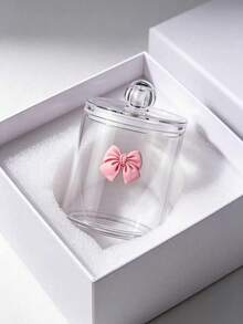 2pcs Pink Bow Print Transparent Plastic Storage Jars With Knob Handle Screw Lid Design, PET Material Transparent Moisture-Proof Dust-Proof Storage Box, Cute Sweet Style Storage Canister, Suitable For Bathroom Cosmetics And Desktop Clutter Storage - View 6