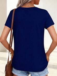 Women's T-Shirt, Christmas Vibes Text, Comfortable Wear - 藏蓝色 - 查看 2