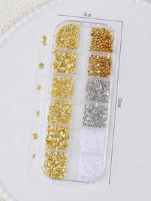 12-Grid Ocean Series Nail Art Accessories, Rivet Seahorse, Starfish, Shell, Conch, Flat Bottom Resin Pearl, Rhinestone Mixed Pack, DIY Nail Decoration - Multicolor - View 4