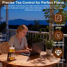 LEOAMO Magic Teapot Pressure Control Double-Wall Glass Tea Set – 10oz (300ml) Brewing Pot + 10oz Cup, Semi-Auto Magnetic Drip, Wooden Base, Heat-Resistant Glass, For Loose Leaf/Flower Tea, Tea Separator Coffeemaker - Rust Brown - View 8