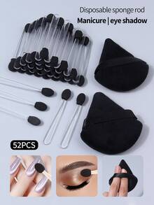 Juego de 52 piezas de aplicadores de esponja reutilizables para sombra de ojos & borlas de terciopelo triangulares para polvo, multiusos para maquillaje de ojos, fijación facial y cosméticos diarios - Negro - Ver 2
