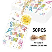 50pcs Summer Theme Gift Tags With Hemp Rope - "Hope Your Summer Bubbles With Fun" Paper Hanging Tags For Birthday Wedding Bridal Shower, Perfect For Gift Wrapping & Party Favor - A - View 3