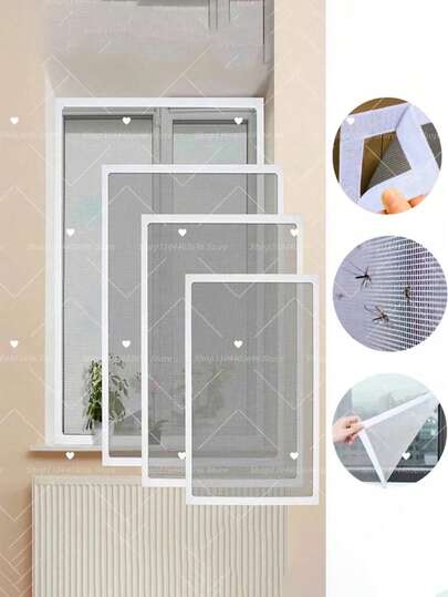 1pc Self-Adhesive Invisible Mosquito Screen, Summer Mosquito Protection, Easy Operation, Removable White Mesh, No Drilling Required, With Hook And Loop