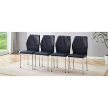 [Set Of 4] Stylish Dining Chairs In A Lightweight Luxury Style / Modern Dining Room Set / PU Backrest With Vertical Embossing + Metal Legs / Load Capacity 120 Kg, Easy To Assemble / Suitable For Dining Rooms Or Living Rooms In A Lightweight Luxury Design. - 黑色+銀色 - 查看 11