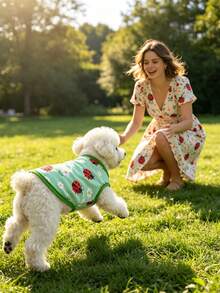 1pc Cute Ladybug Floral Print Pet Tank Top, Breathable Mesh Sleeveless Dog Vest, Soft Lightweight Puppy Summer Clothes, Casual Daily Wear Small Medium Dogs Outfit, Dog Clothes, Green Pet Apparel For Chihuahua Poodle Bichon. - Multicolor - View 5
