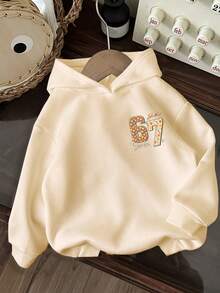 Áo nỉ hoodie ấm in kỹ thuật số cho bé gái - Màu be - Xem 2