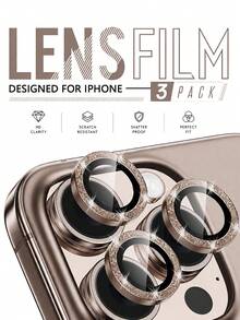 3入裝 亮片棕色相機鏡頭螢幕保護貼，相容 iPhone 16 Pro/16 Pro Max，亮面金屬環，9H 硬度，防刮，相容 17 Pro Max/17 Pro/17/17 Air/16 Plus/16/15/14/13/12/11 系列，時尚手機配件，可搭配手機殼，適合送給家人與朋友的禮物，含包裝 - 棕色 - 查看 33