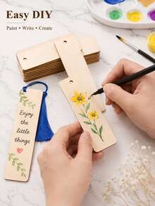 70pcs Wooden Blank Bookmarks DIY Wooden Craft Bookmarks Wooden Laser Cut Wooden Pendants Wooden Square Tags (35pcs Bookmarks + 35pcs Tassels) Random Tassel Colors Back To School Season - Multiple Colors - View 9