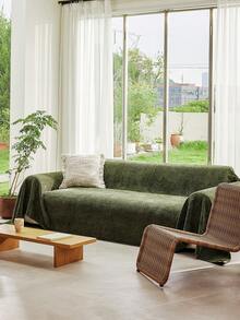 1pc Solid Color Chenille Tassel Sofa Cover, Pet Friendly, Stain Resistant & Durable, Machine Washable & Easy To Clean, Holiday Decor Sofa Protector, Suitable For 1/2/3/4 Seater Sofa - Green - View 5