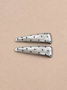 4件/2件裝 女款 7cm/2.76英吋 黑銀波點三角髮夾，極簡優雅側夾，適用於瀏海與散髮，適合日常、休閒、派對、工作、度假、化妝、穿搭，春夏秋冬四季通用（隨機波點圖案），髮夾 - 彩色 - 查看 10