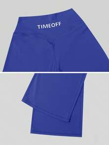 TimeOff 1件女款極簡彈性V腰提臀直筒寬腿字母印花運動長褲 - 藍色 - 查看 4