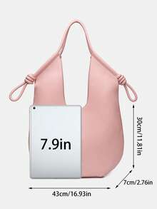Casual Minimalist Large-Capacity Tote Bag, Retro Slouchy Drawstring Shoulder Bag, Multifunctional Premium Office Pleated Shopping Bag - Pink - View 2