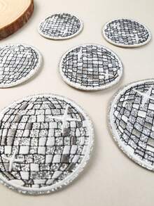 6pcs/3pcs/1pc Disco Ball Silver Fabric Applique, Cartoon Embroidery Sewing Decoration, Suitable For Clothes, Shoes, Bags, DIY Crafts - Multicolor - View 2