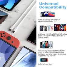 240W USB C To USB C Cable, 3.3 Meters/6.6ft C To C Fast Charging Cord, Compatible With Macbook Pro/Air, Pro 12.9", 17 16 15/Pro Max/Pro/Plus, Galaxy S25 24 23 Supporting 140W/100W/65W/45W/35W/20W Charging - Multicolor - View 4
