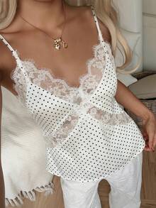 Sommer sexy Spitze Patchwork Satin Design Trägerhemd, lässig locker geschnittenes ärmelloses Top zum Überziehen in Weiß - Weiss - Übersicht 9