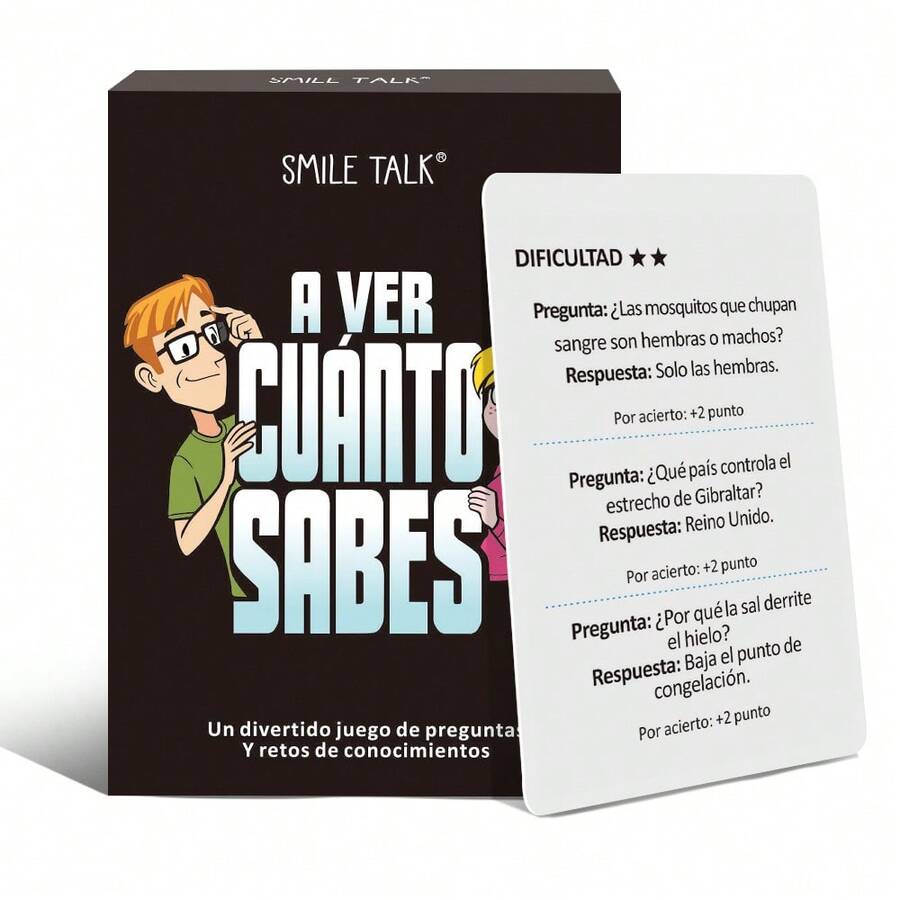 SMILE TALK Kartu Kuis Trivia Bahasa Spanyol, 3 Mode Permainan, Permainan Kartu Edukatif untuk Belajar, Permainan Papan Interaktif untuk Memecah Kebekuan Pesta Keluarga, Hadiah Sempurna untuk Natal, Halloween, Valentine, Thanksgiving, Ulang Tahun, 50 Kartu - Hitam - View 1