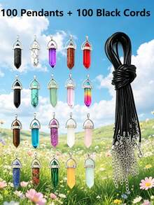 5/100pcs Multicolor Natural Crystal Stone Glass Pendants Black Leather Cord Necklace DIY Jewelry Making Accessories For Necklace Earrings Pendant Keychain - Multicolor - View 25