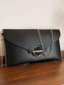 Nuevo bolso de mano para mujer con diseño de nicho de moda, unicolor, estilo sobre retro - Negro - Ver 2