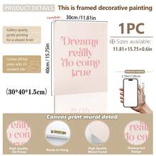 1pc Canvas Wall Art With Frame, Pink Vintage Quote "Dreams Come True" Inspirational Poster, Suitable For Modern Home Decor, Room Decor, Dorm Decor, Bedroom Decor, Living Room Decor, Bathroom Decor, Kitchen Decor, Dining Room Decor, Living Room Decor, Office Decor, School Decor, Classroom Decor, Back To School Decor, Waterproof Poster, Bohemian Style Living Room, Gift, Apartment Decor, College Style Poster - A - View 16