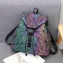 New Colorful Geometric Glow-In-The-Dark Backpack, Diamond Pattern Large Capacity Gradient Travel School Bag, Fashion Minimalist Backpack, Unisex Exquisite Small Backpack, Color-Changing Under Different Light Intensities - Dark Wash - View 7