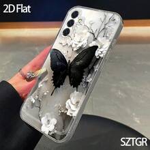 Funda para teléfono - Transsion Redmi    HONOR 2D, diseño de mariposa negra y flor blanca, estilo minimalista y estético elegante, para  Galaxy S22 23 S24 S25 A13 A14 A15 A16 A36 A52 A17 A33 A34 A53 A54. Regalo de vacaciones, regalo perfecto, regalo para amantes, regalo de cumpleaños, regalo para ella. - transparente - Ver 4