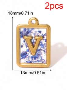 2pcs Stainless Square Letters Letters Pendant 18K Gold Plated Charms For Making DIY Jewelry Accessories Supplies - Pendants - View 31