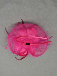 Bando Jepit Rambut Berhiaskan Bunga, Jala, dan Pita, Aksesori Kepala untuk Pesta Teh untuk Anak Perempuan dan Wanita - Hot Pink - View 4