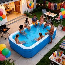 Family Inflatable Rectangular Pool, Durable PVC Outdoor Backyard Pool For Family Gatherings, Summer Parties, And Garden Leisure(305*183cm) - 305x183cm - View 2