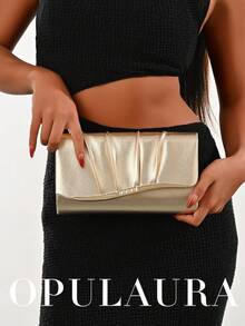 OpulAura 時尚女款 PU 百褶設計晚宴手拿包，派對/婚禮單肩/斜挎鏈條包 - 金色 - 查看 9