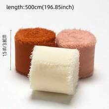 3 Rolls, 3colors, High-Quality Handmade Edge Chiffon Ribbon, Suitable For Wedding Invitations, Mother's Day,Bridal Bouquets, Gift Packaging, DIY Crafts - Orange-red Snow Bud Beige - View 3