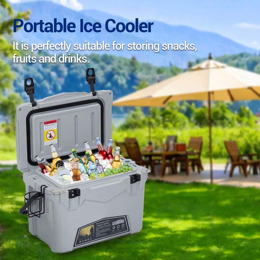 21-26 L Premium Kühlbox Tragbar - 5 Tage Kühlleistung Robuste Isolierbox mit Flaschenöffner & Ablassventil - Perfekt für Camping, Angeln & BBQ - 21L Grau - Übersicht 1
