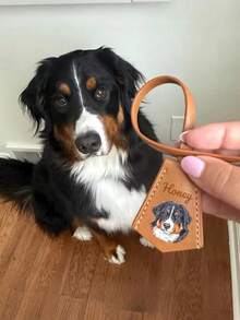 Customized Leather Pet Portrait Keychain Pendant, Personalized Leather Dog Portrait Souvenir, Customized Decoration With Name, Cute Animal Keychain Ornament - Multicolor - View 7