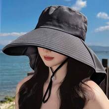 2026 New 1pc Women's Ponytail Hole Bucket Hat - Breathable Material, Adjustable Drawstring, Suitable For Outdoor Activities And Daily Wear - Multicolor - View 9