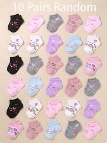 10/20 Pairs Rabbit Flower Butterfly Heart Jacquard Short Socks, Girls Toddler Sports Socks, Soft Breathable Elastic, 0-36M School Wear, Baby Socks - Multicolor - View 9