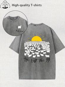 Women's 2026 T-Shirt Made Of Pure Cotton With A Modern Print, Vintage Washed Cotton, Vintage Street Style, Round Neck, Short Sleeves, Machine Washable, Suitable For Casual Wear In Pr - 灰色 - 查看 1