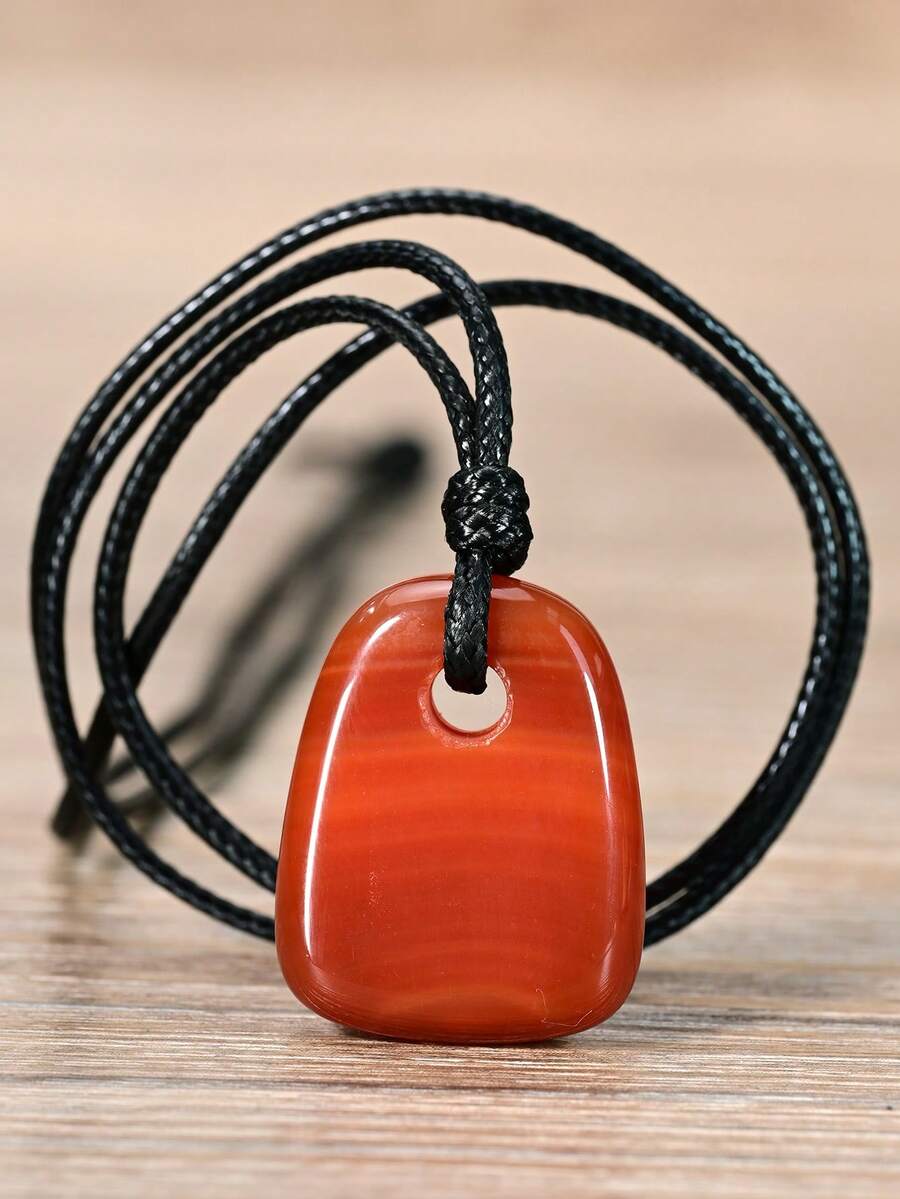 1pc Natural Red Agate Pendant Necklace Hand-Woven.Unisex Bohemian Vintage Style.Perfect For Everyday And Holidays Wear.Holiday/Birthday Presents