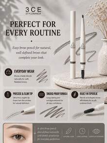 3CE Easy Shaping Eyebrow Pencil #Ebony Black 130mg, Dual-Ended With Spiral Brow Brush, Smooth Powder Texture, No Clumping, Waterproof, Sweat-Resistant, Long-Lasting, Suitable For All Skin Types - Easy-to-shape Eyebrow Pencil, Ebony Black - View 9